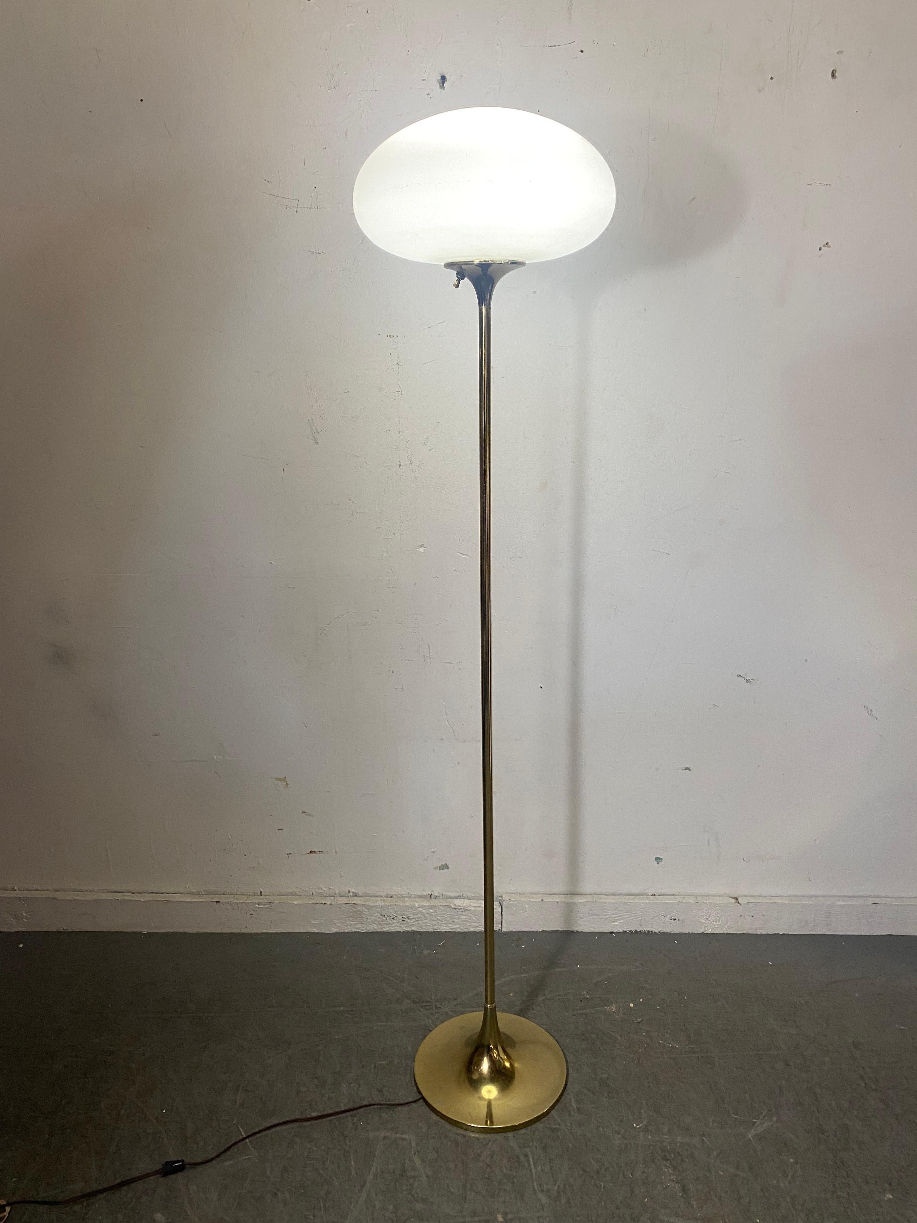 Iconic 1960s Floor Lamp by Laurel, Gold Standard, Blown Glass Mushroom Shade 1