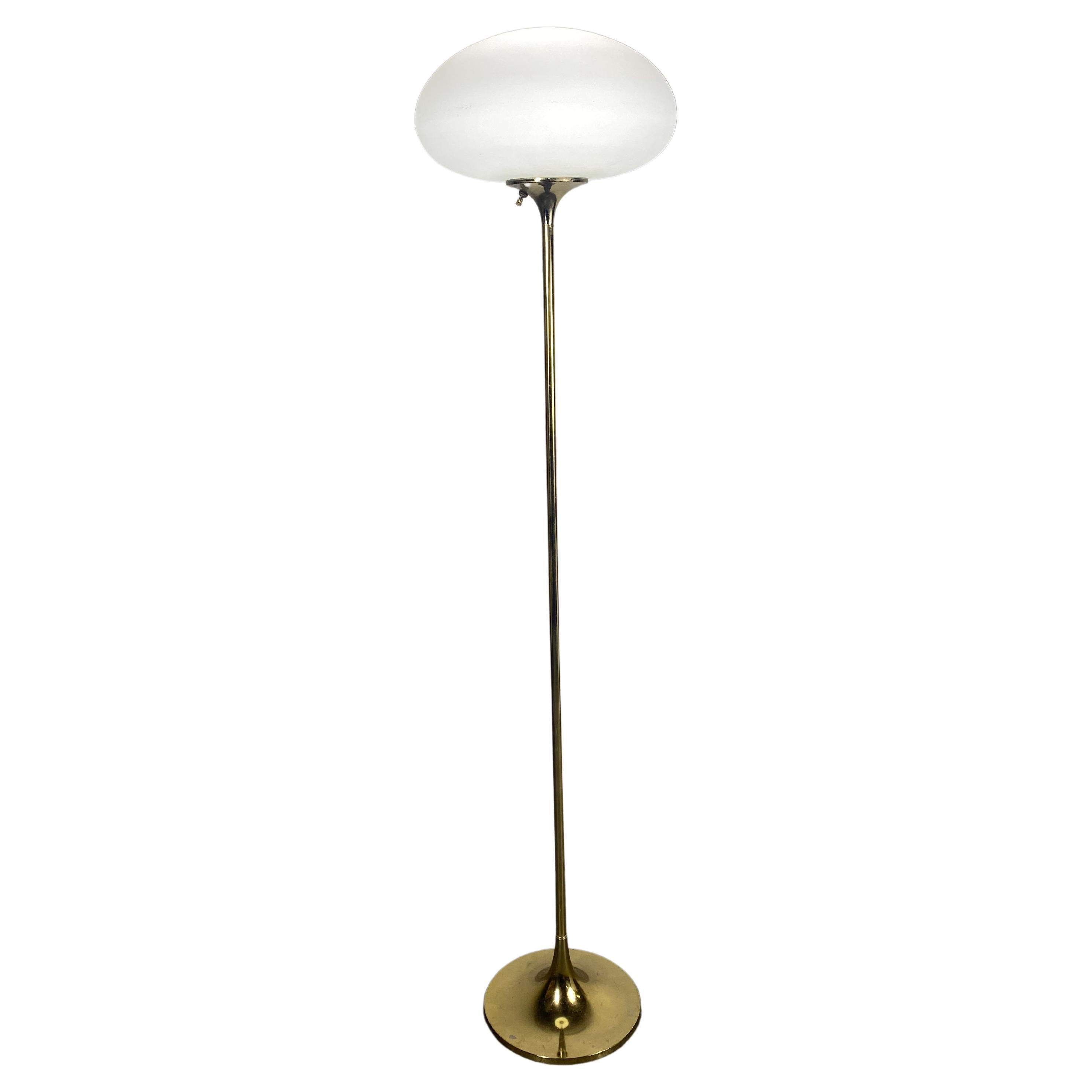 Iconic 1960s Floor Lamp by Laurel, Gold Standard, Blown Glass Mushroom Shade