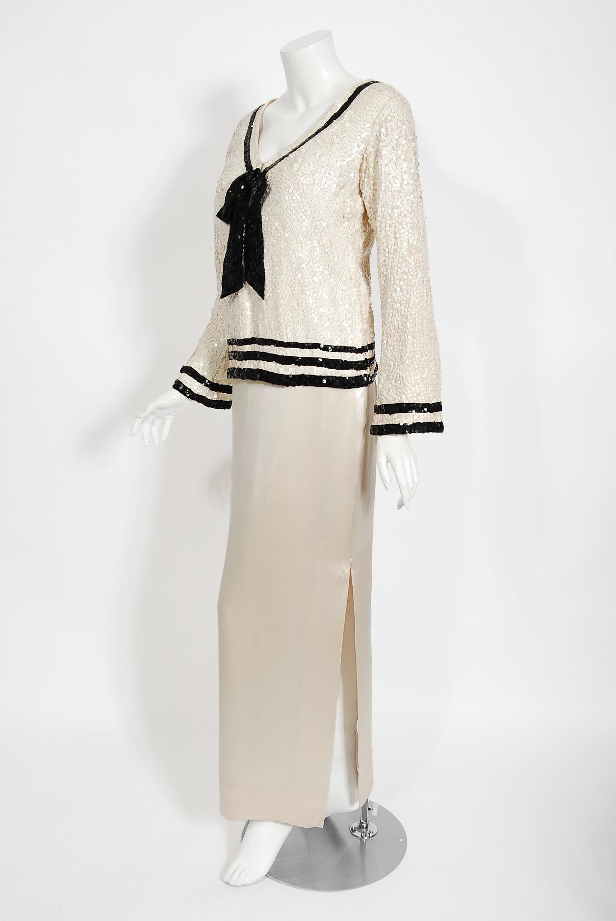 Women's Vintage 1963 Barbra Streisand Custom Couture Cream Sequin Silk Iconic Sailor Set