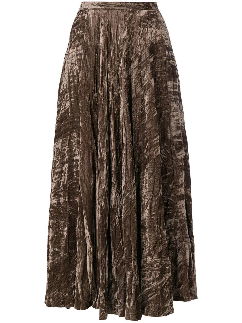 Yves Saint Laurent  taupe crushed velvet maxi skirt featuring a high waist, pleated details, a straight hem, a mid-calf length and no lining. 
100% viscose  
Estimated size 36fr/ US4/ UK8
In good vintage condition. 
Made in France. 
We guarantee you