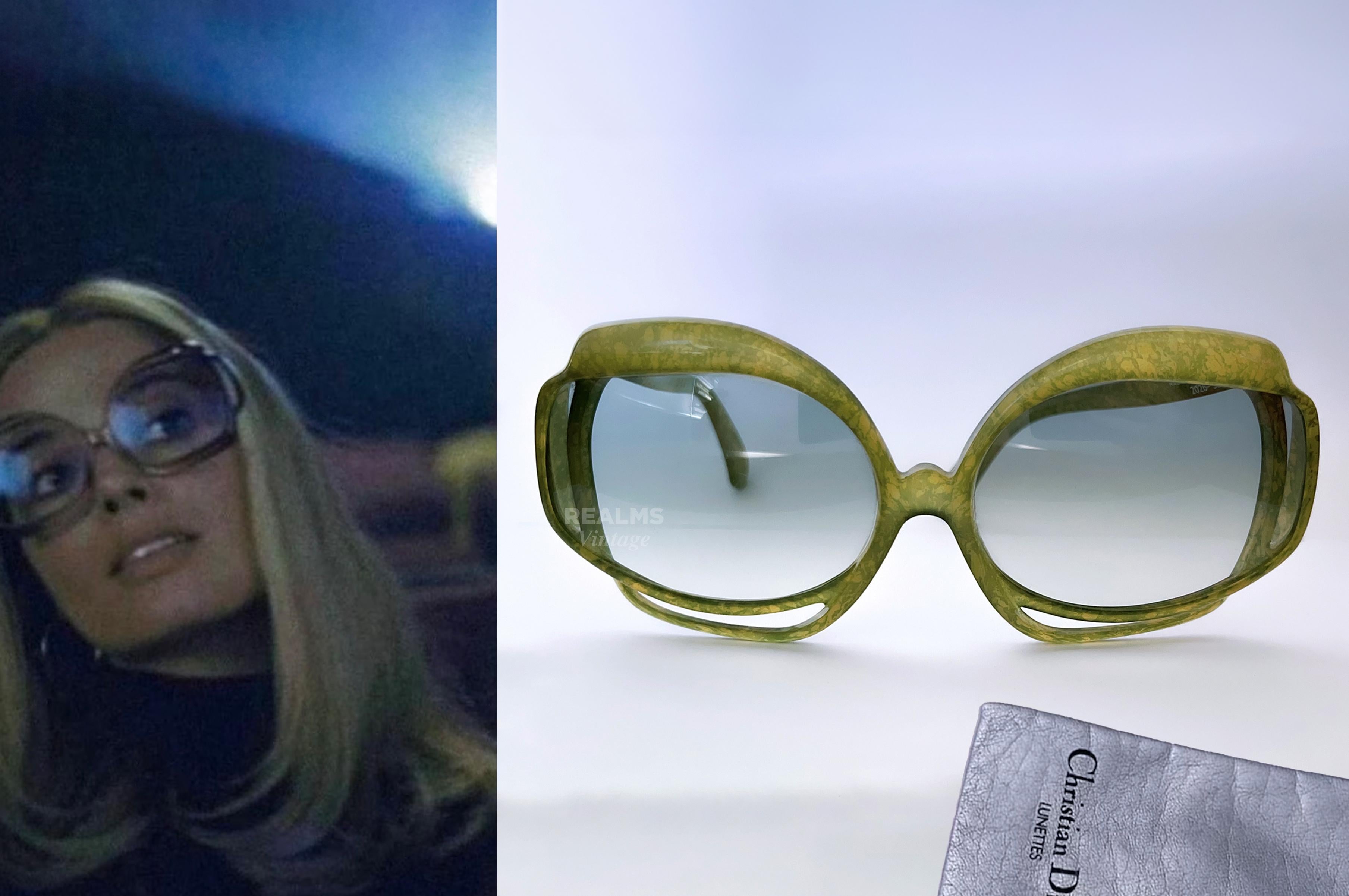 The fabulous iconic Christian Dior oversized sunglasses from the 1970s, 2026-60, one of the most sought after designs. A similar version was worn by Margor Robbie as Sharon Tate in Once upon a time in Hollywood and famously Lady Gaga owns several