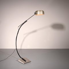 Iconic 1970s Chrome Arc Floor Lamp with Adjustable Swing Arm 1970 Italy