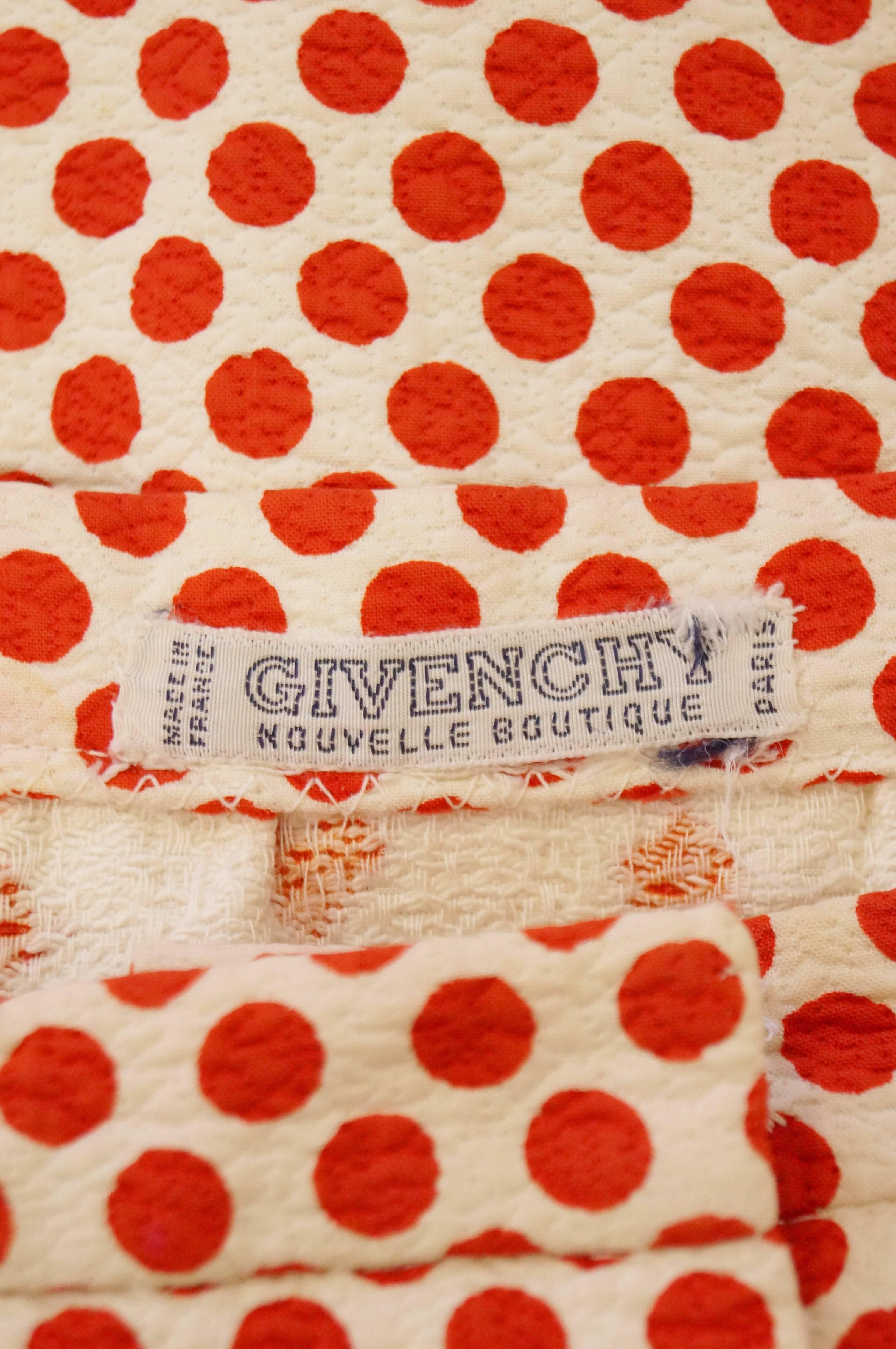 Iconic 1970s Givenchy Red and White Suits of Cards Straight Button Front Skirt 6 7