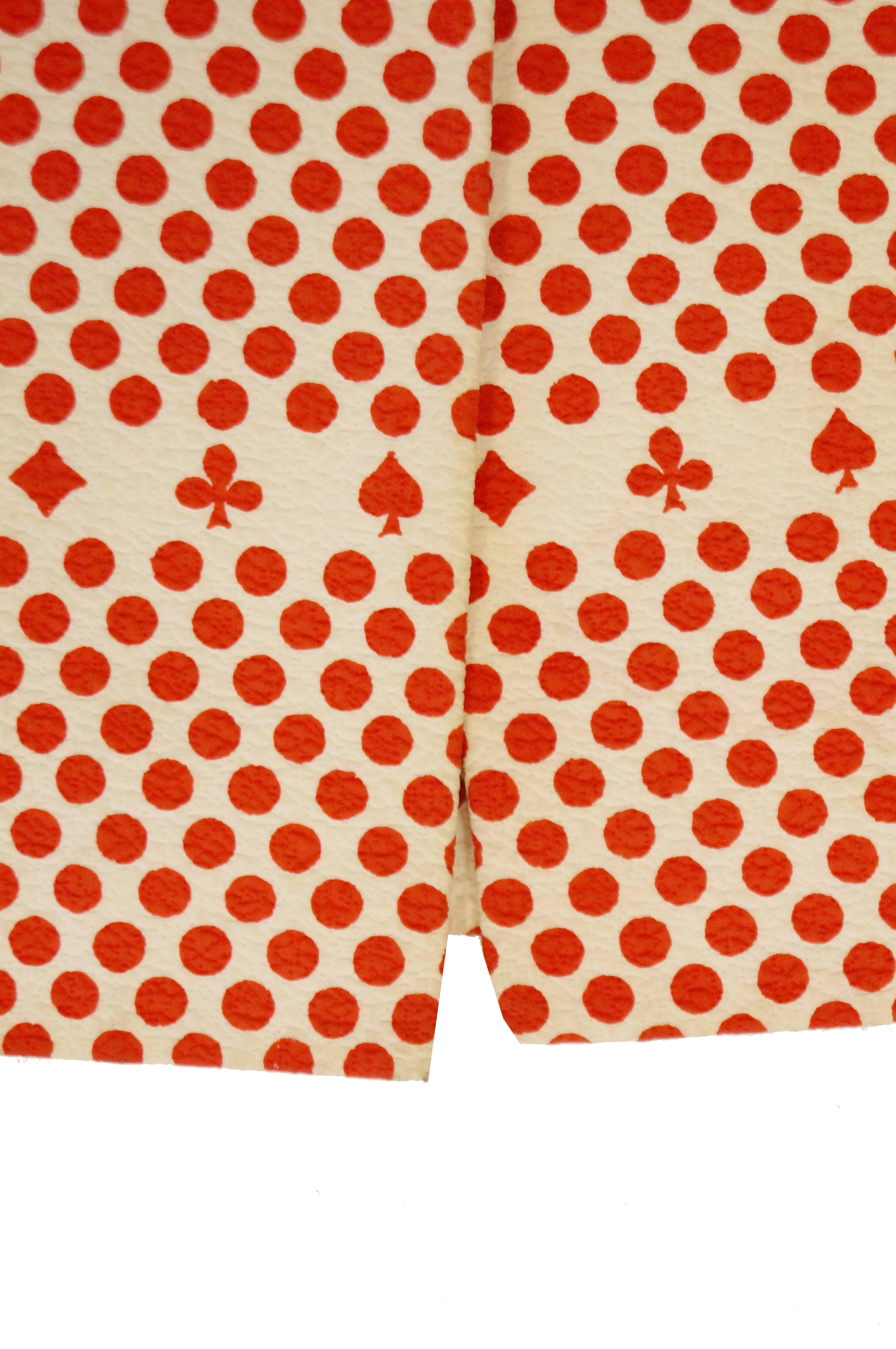 Orange Iconic 1970s Givenchy Red and White Suits of Cards Straight Button Front Skirt 6
