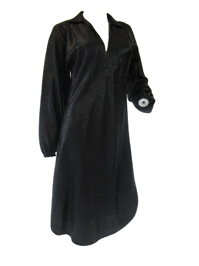 Iconic 1970s Halston Black Silk and Lamé evening dress at 1stDibs