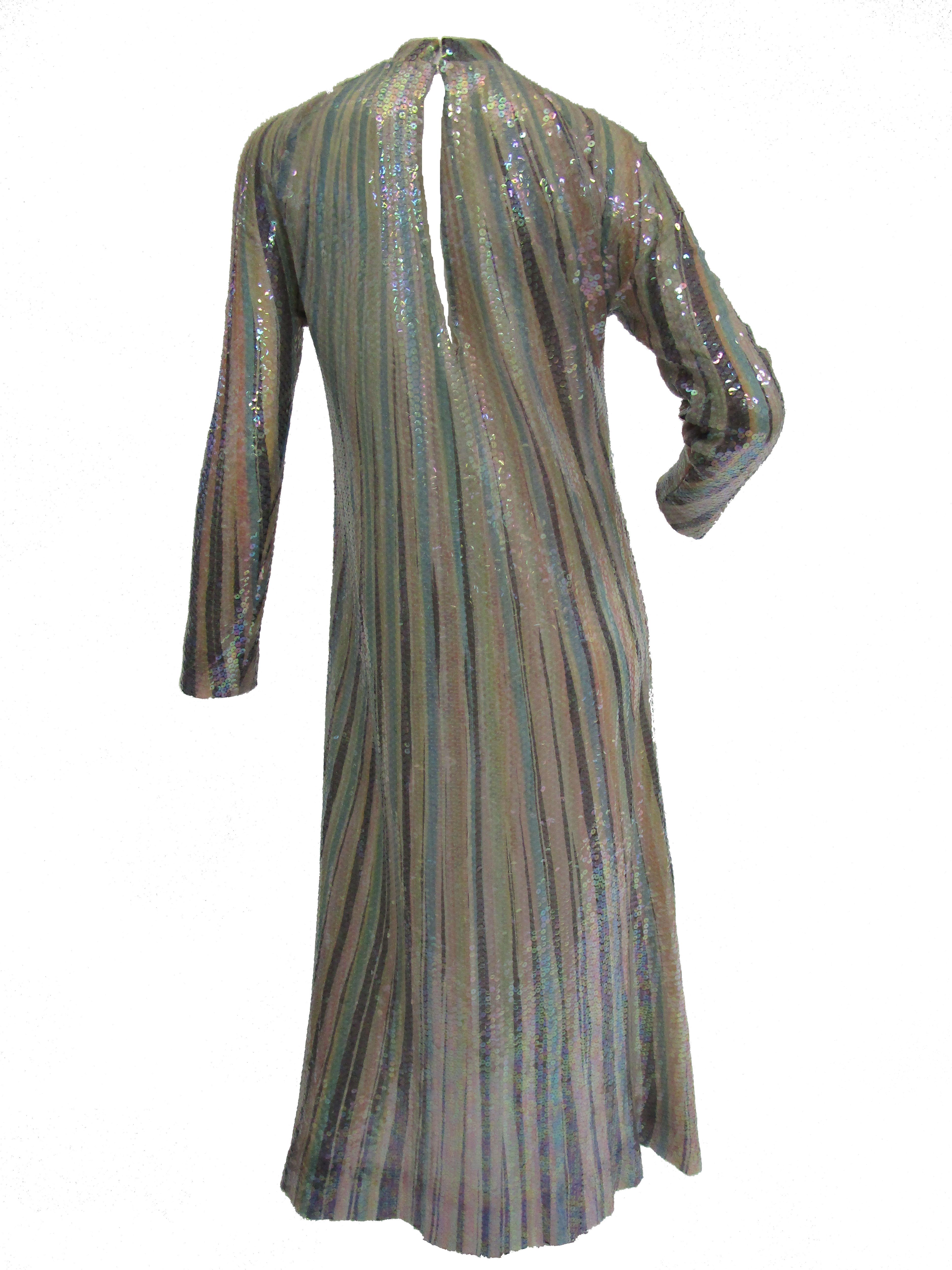 Women's Iconic 1970s Halston Pastel Striped Sequined Silk Maxi Dress