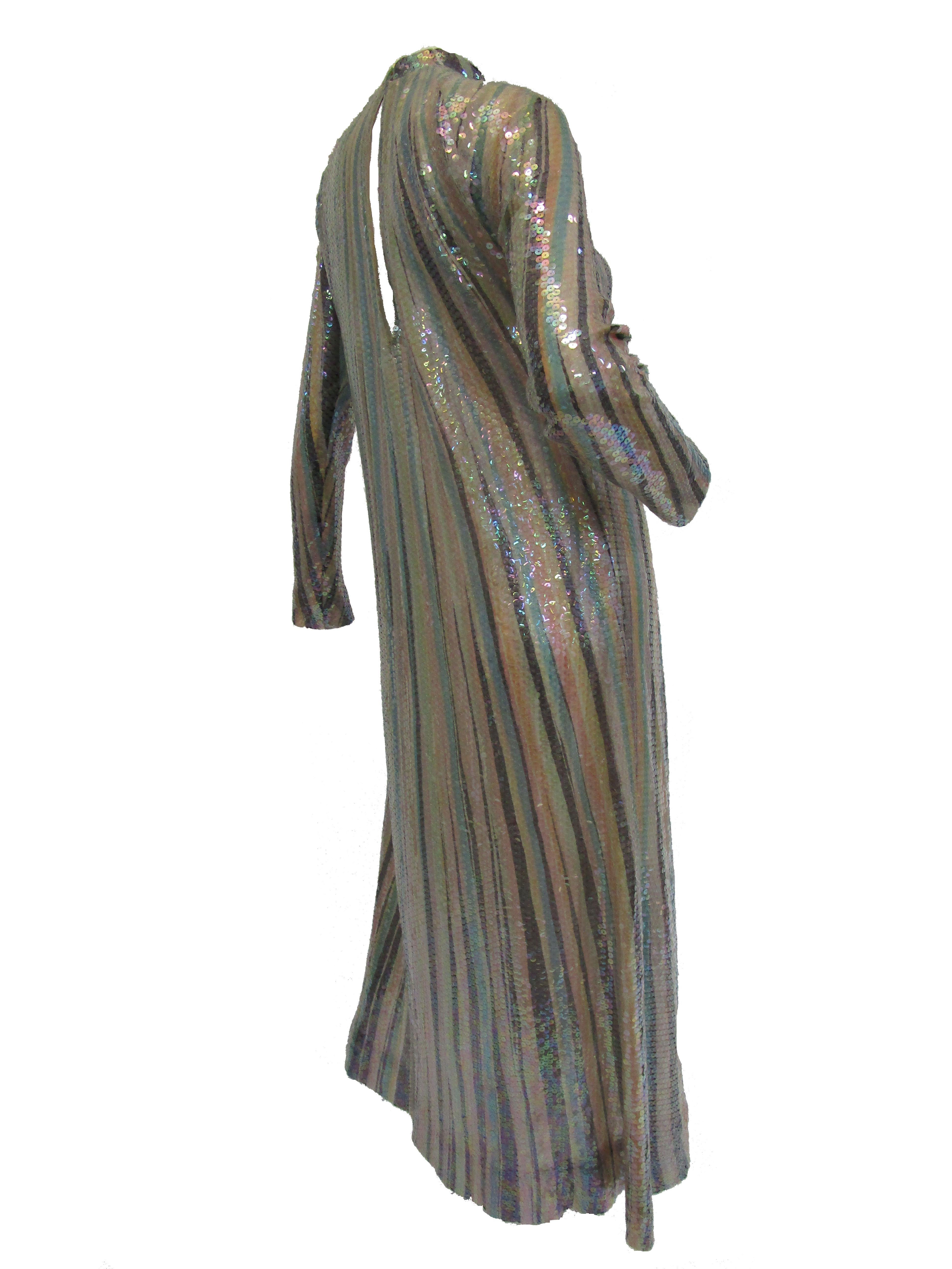 Iconic 1970s Halston Pastel Striped Sequined Silk Maxi Dress 1