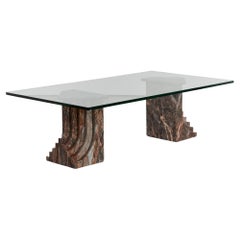 Iconic 1970's stepped Italian marble coffee table by Carlo Scarpa with glass top