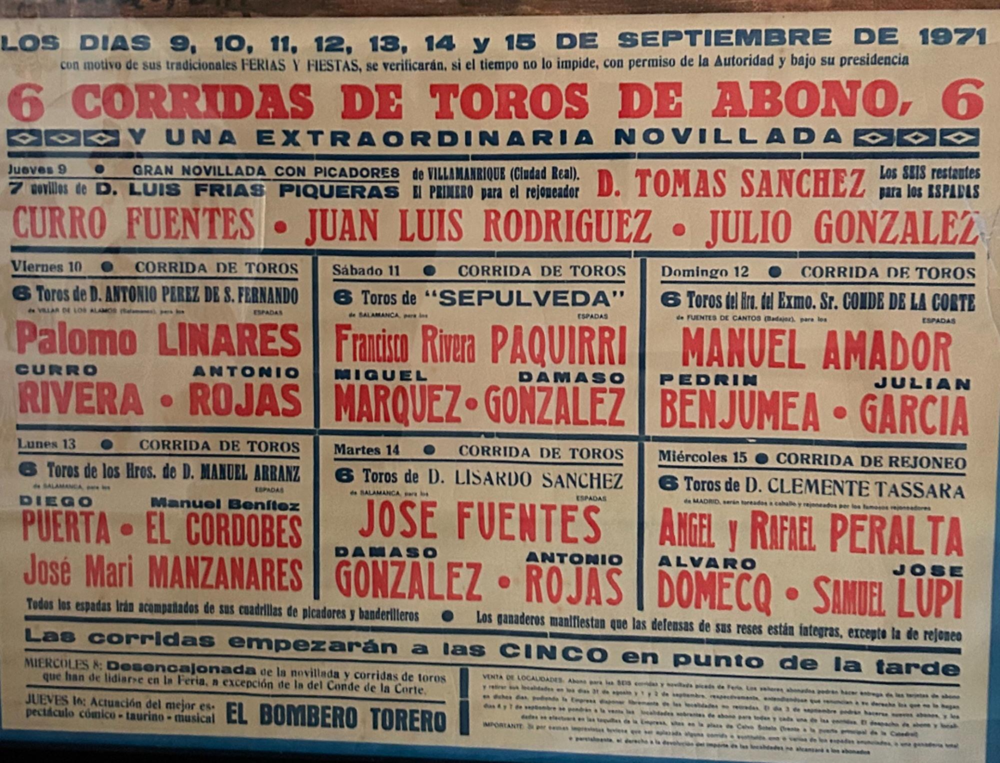 Mid-Century Modern Iconic 1971 Large Original Framed Poster 'Bullfighting Alacete, Spain' For Sale
