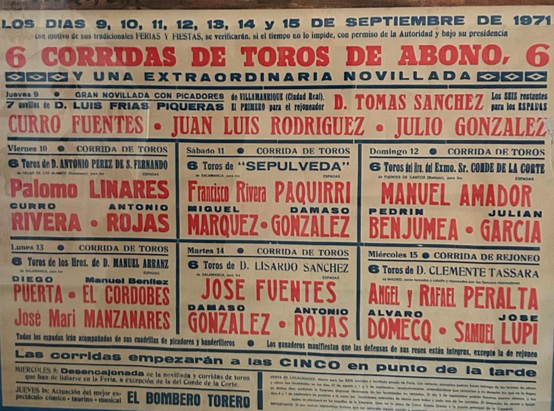 Spanish Iconic 1971 Large Original Framed Poster 'Bullfighting Alacete, Spain' For Sale