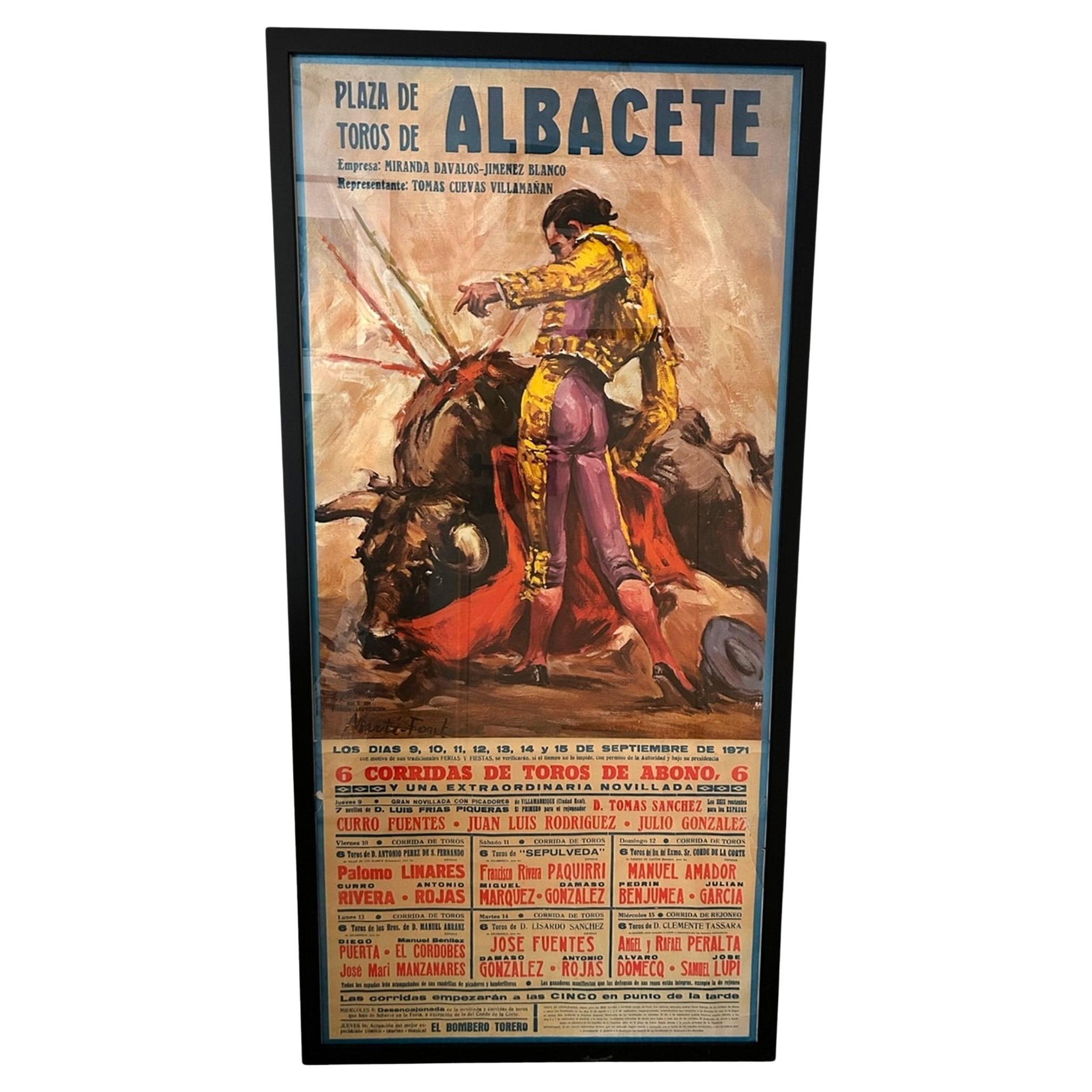 Icónico cartel grande original enmarcado de 1971 'Corrida de toros Alacete, España'