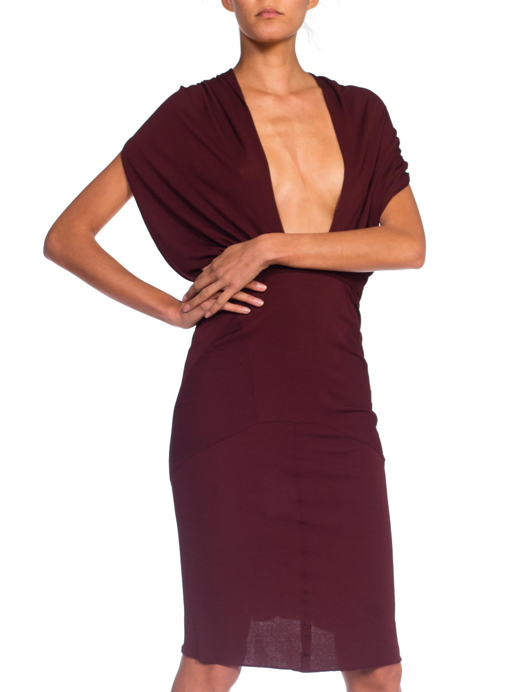 Black 1980S AZZEDINE ALAIA Russet Brown Rayon Jersey Iconic Low Cut Dress With Cowl For Sale