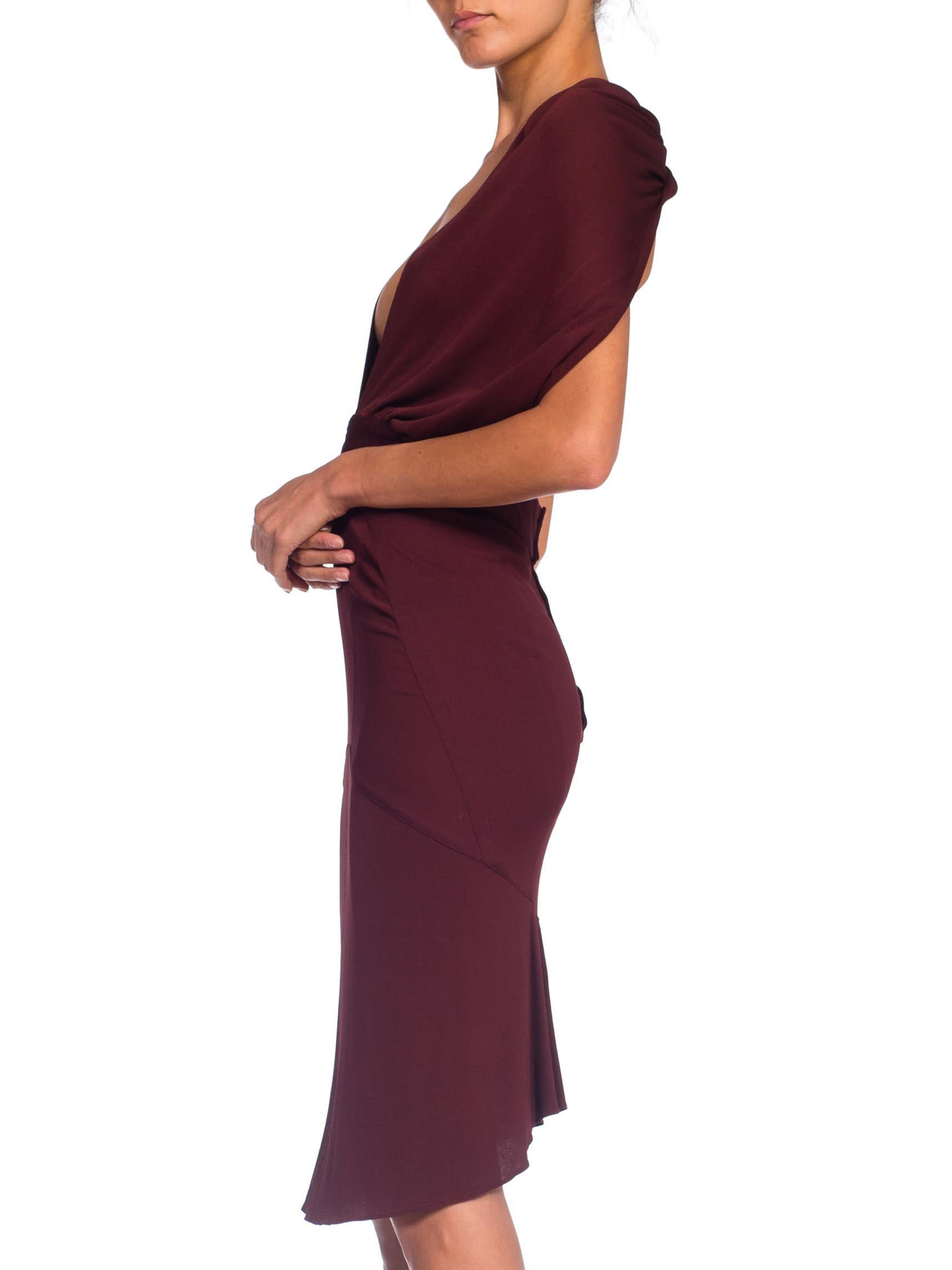 Women's 1980S AZZEDINE ALAIA Russet Brown Rayon Jersey Iconic Low Cut Dress With Cowl For Sale