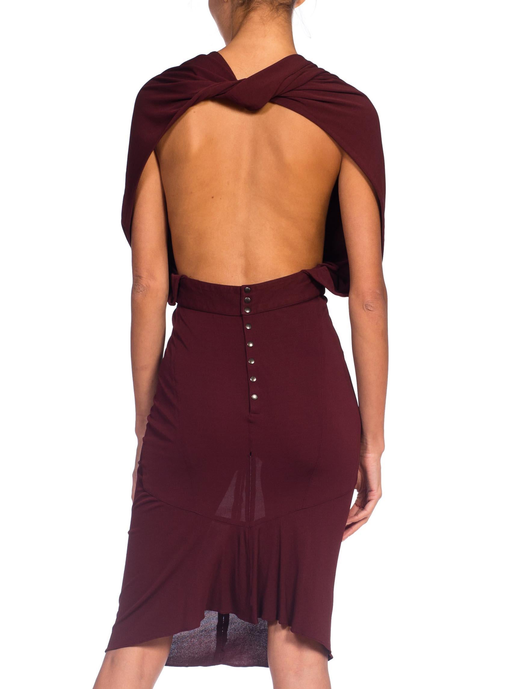 1980S AZZEDINE ALAIA Russet Brown Rayon Jersey Iconic Low Cut Dress With Cowl For Sale 1
