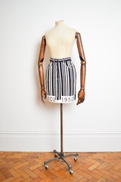 Iconic 1990s Cheap & Chic Franco Moschino Barcode Stripe Denim Pencil Mini Skirt