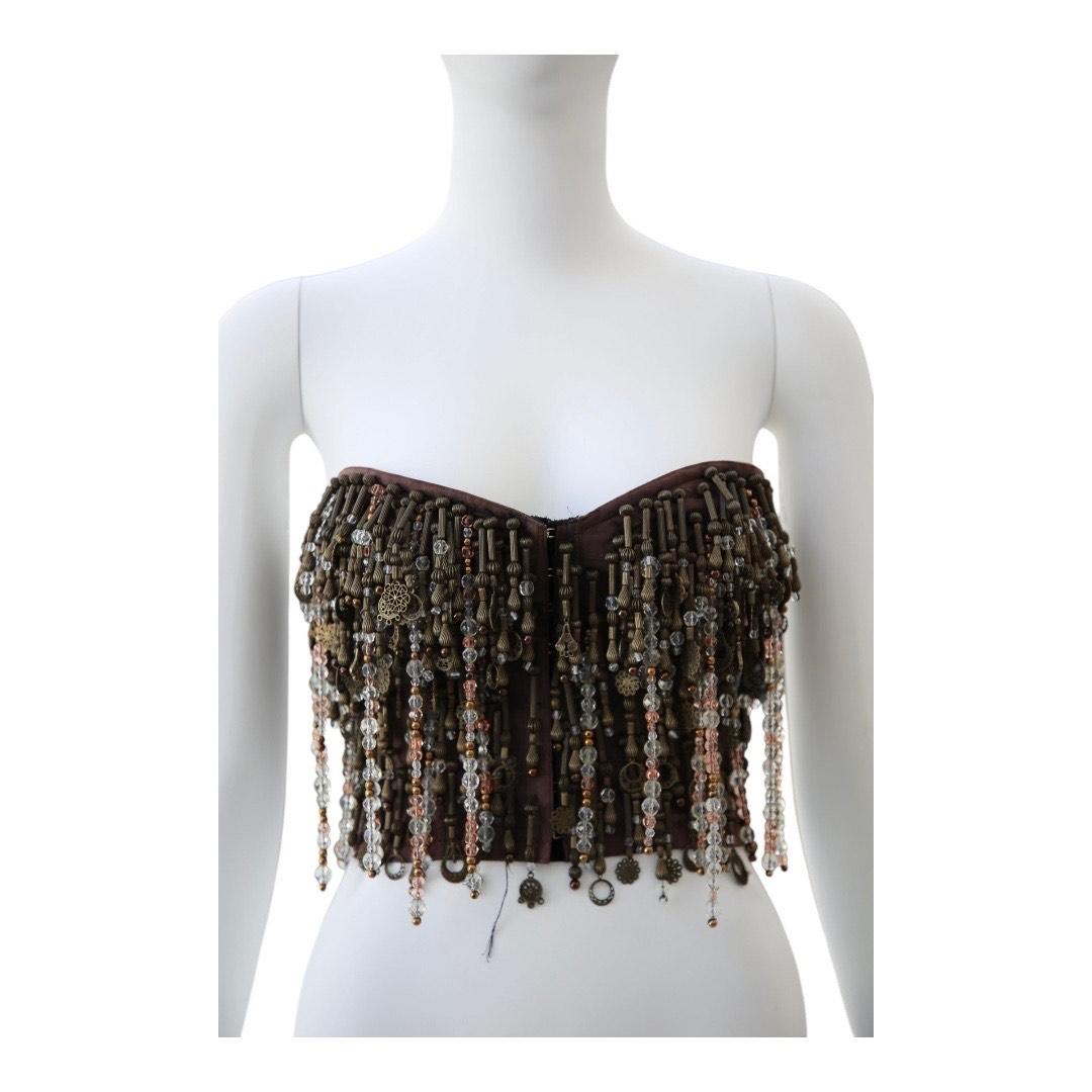 Top bustier con frange e perline Dolce & Gabbana, icona degli anni '90. In condizioni buone in vendita a Dallas, TX