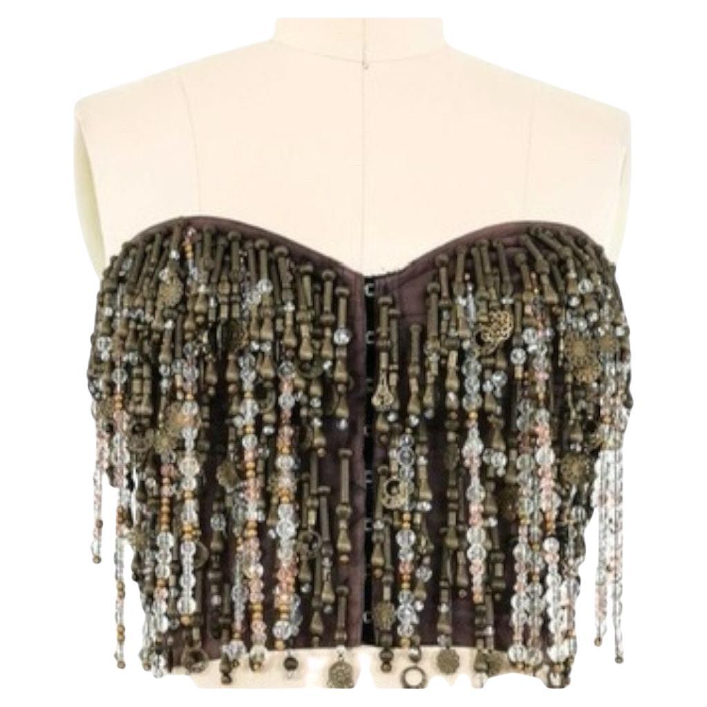 Top bustier con frange e perline Dolce & Gabbana, icona degli anni '90. in vendita