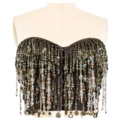 Ikonisches 1990er Dolce & Gabbana Bustier-Top mit Perlenfransen und Fransen