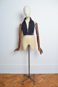 Iconic 1990s Versace Jeans Couture Black Zip up Crop Top in Black Psychedelic