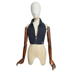 Iconic 1990s Versace Jeans Couture Black Zip up Crop Top in Black Psychedelic