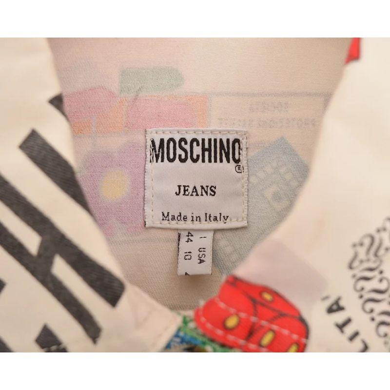 Women's or Men's Iconic 1990's Vintage Moschino Colourful Monopoly Novelty Print Denim Jacket For Sale
