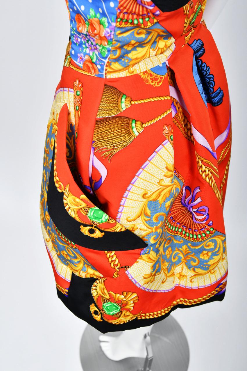 Iconic 1991 Gianni Versace Documented Runway Print Silk Strapless Mini Dress 12