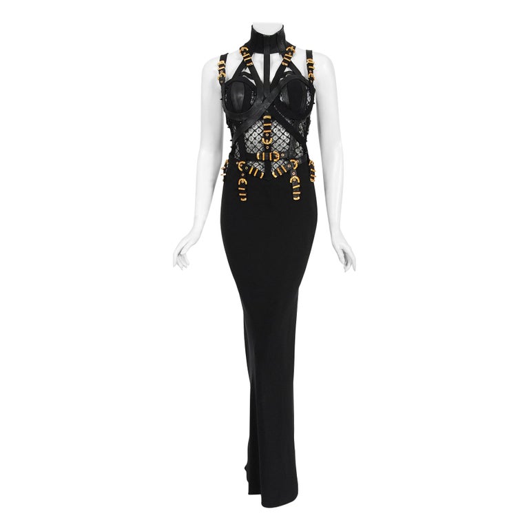 Iconic 1992 Gianni Versace Couture Documented Black Bondage Silk Leather  Gown at 1stDibs | donatella versace 1992, vintage versace black dress,  gianni versace black dress