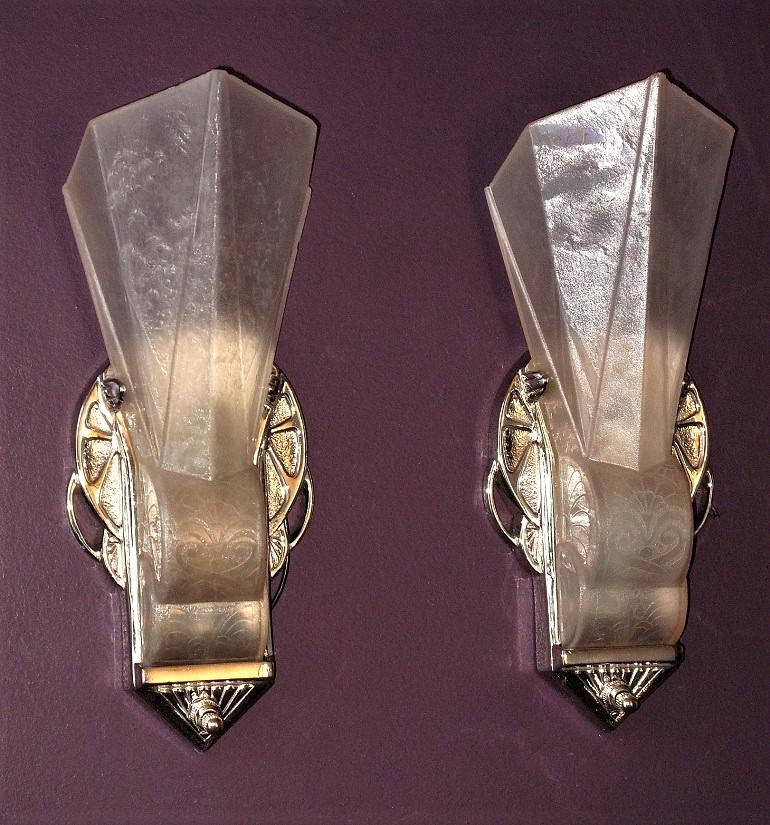 American Iconic 20s-30s Vintage Art Deco Slip Shade Wall Sconces For Sale