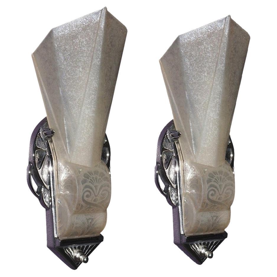 Iconic 20s-30s Vintage Art Deco Slip Shade Wall Sconces For Sale
