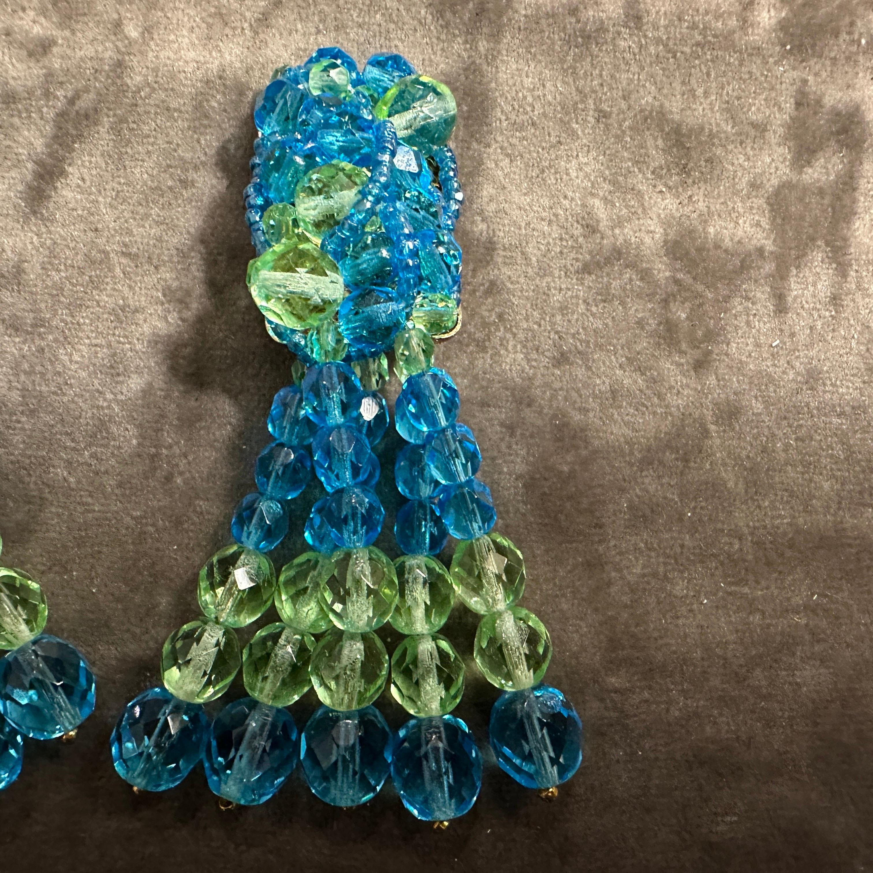 Women's Iconic 21st Century Classic Blue and Green Crystal Chandelier Earrings For Sale