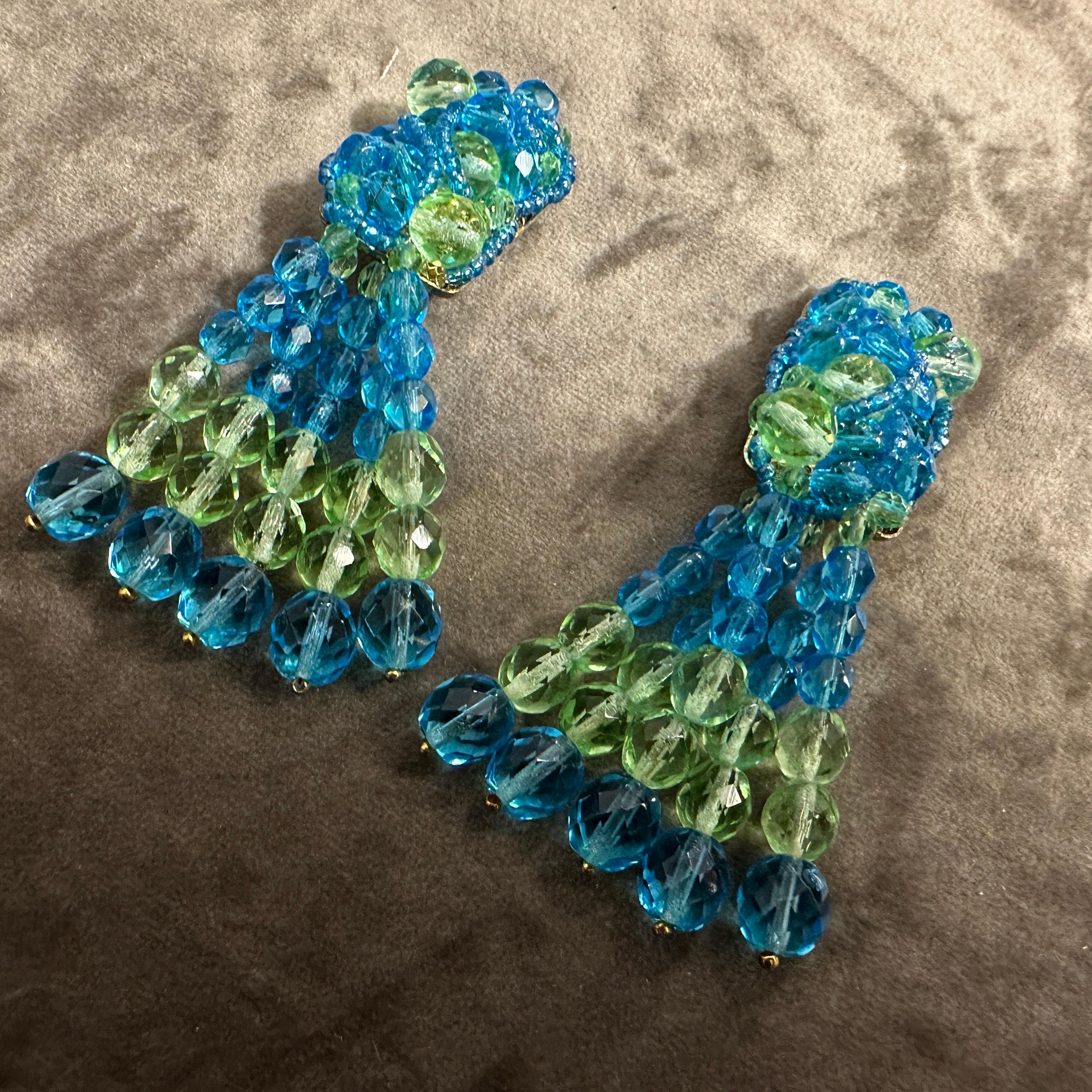 Iconic 21st Century Classic Blue and Green Crystal Chandelier Earrings For Sale 2