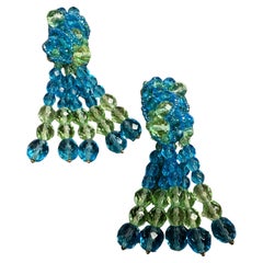 Iconic 21st Century Classic Blue and Green Crystal Chandelier Earrings