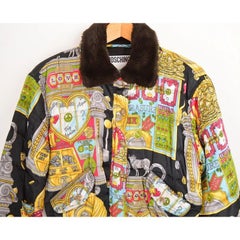 Iconic 90's Moschino Casino Print Cropped Satin Bomber Jacket - Vegas Pattern