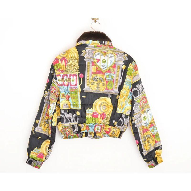 Iconic 90's Moschino Casino Print Cropped Satin Bomber Jacket - Vegas Pattern For Sale 2