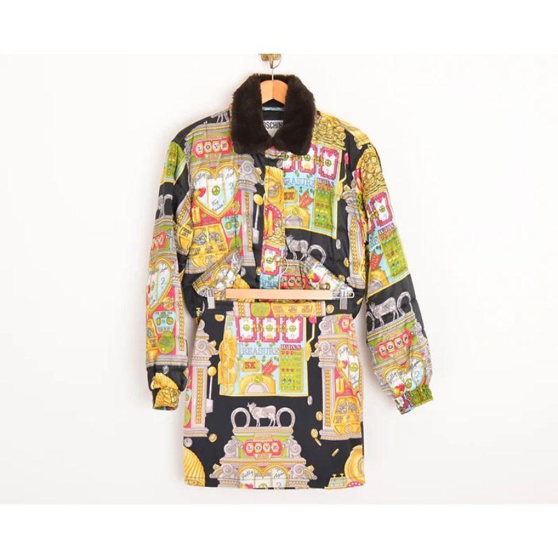 Iconic 90's Moschino Casino Print Cropped Satin Bomber Jacket - Vegas Pattern For Sale 3