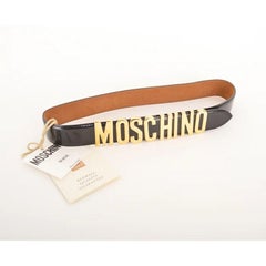 Iconic 90's Moschino Spell out Gold Letter Leather Waist Belt in Black & Gold