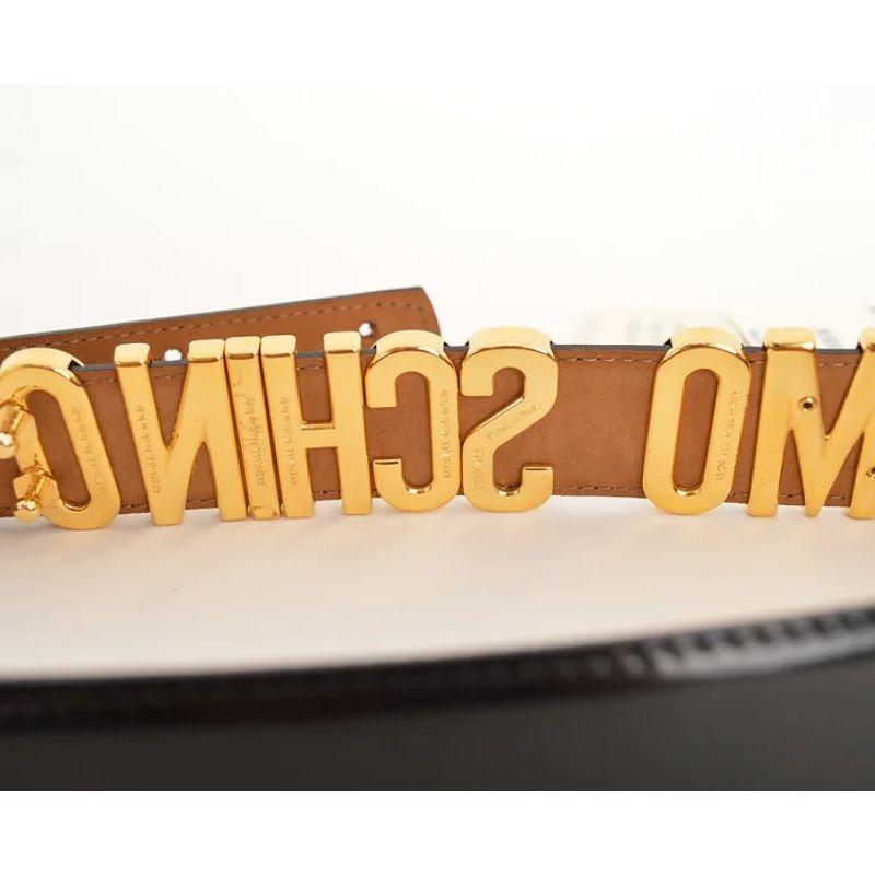Marron Iconsic 90's Moschino Spell out Gold Letter Leather Waist Belt in Black & Gold en vente