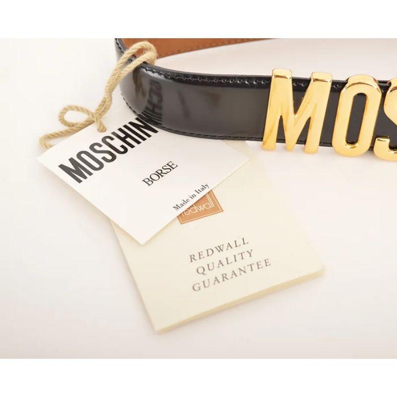 Iconic 90's Moschino Spell out Gold Letter Leather Waist Belt in Black & Gold For Sale 2