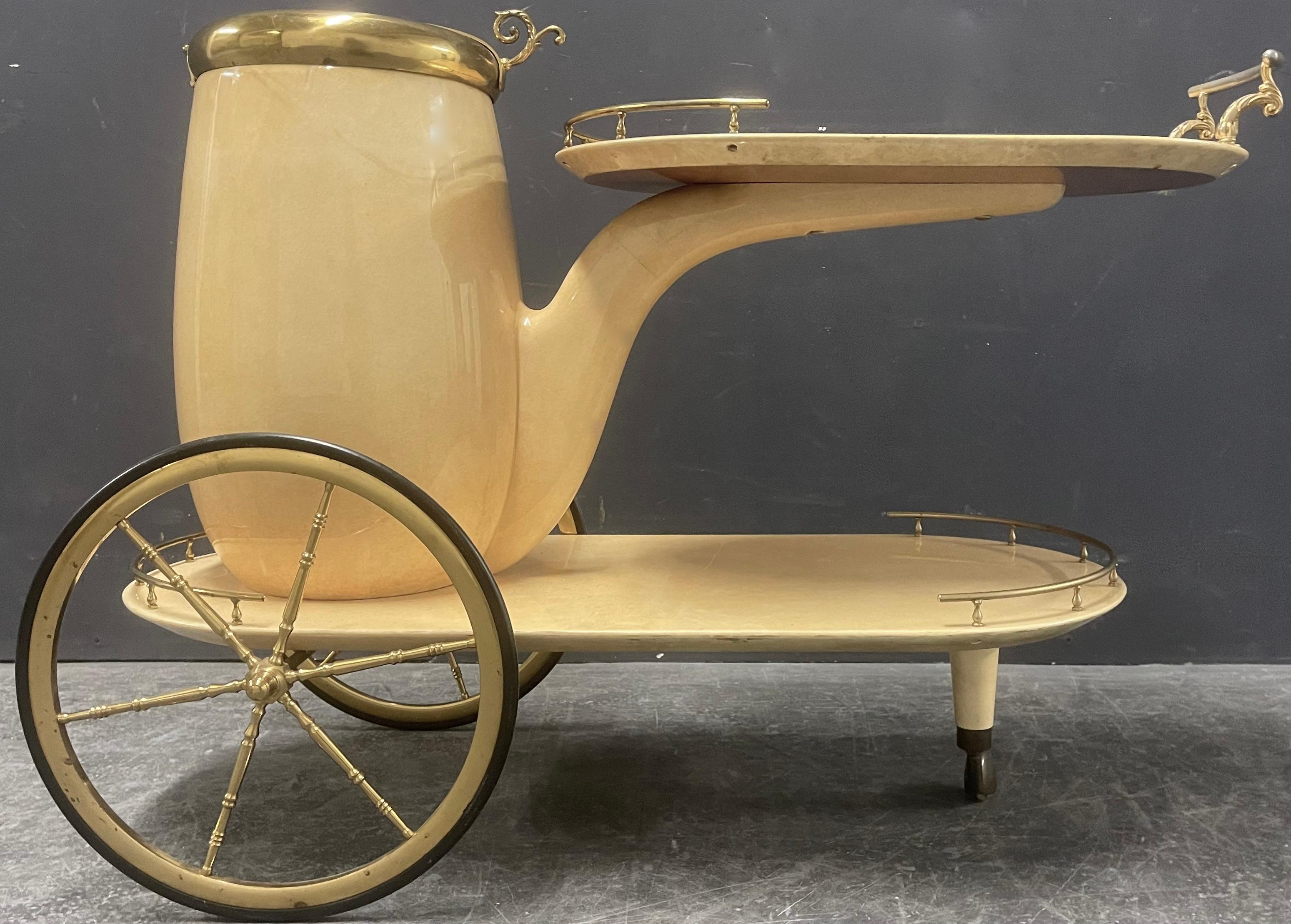 Mid-20th Century Iconic Aldo Tura Champagne cooler bar cart For Sale