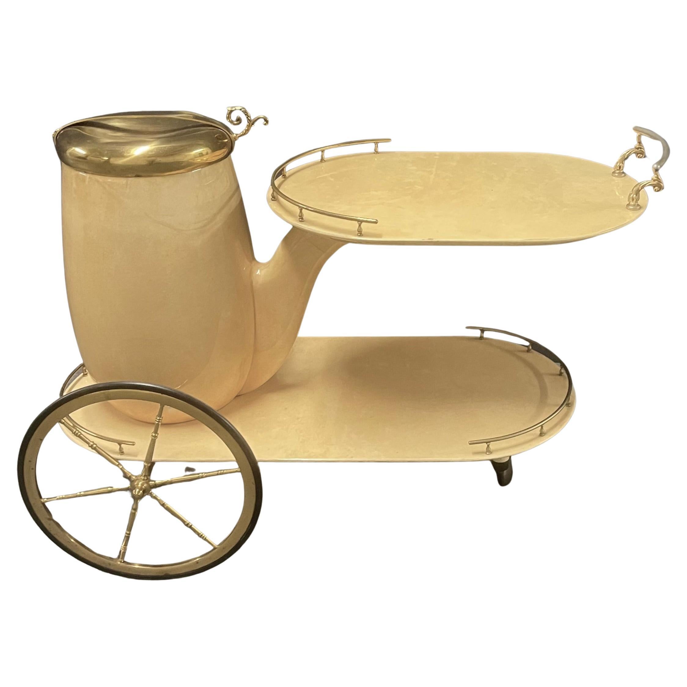 Iconic Aldo Tura Champagne cooler bar cart For Sale