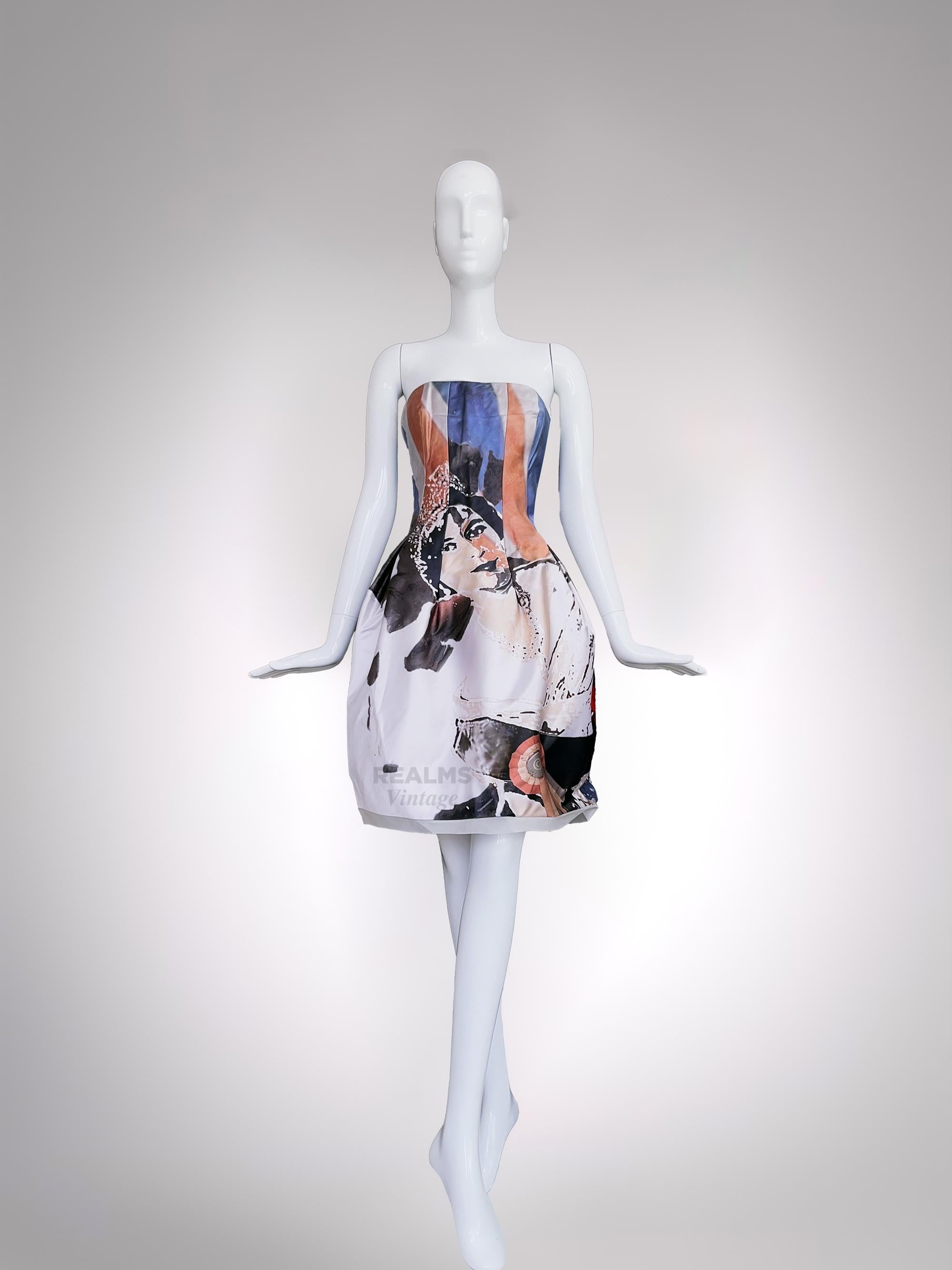 Stunning archival Alexander McQueen dress : GOD SAVE THE QUEEN from the Collection Girl Who Lived In A Tree, FW2008
Pure Silk Corset Dress, Wearable Art. 
The dress, crafted from luxurious silk, is a masterpiece of construction and imagination. Its