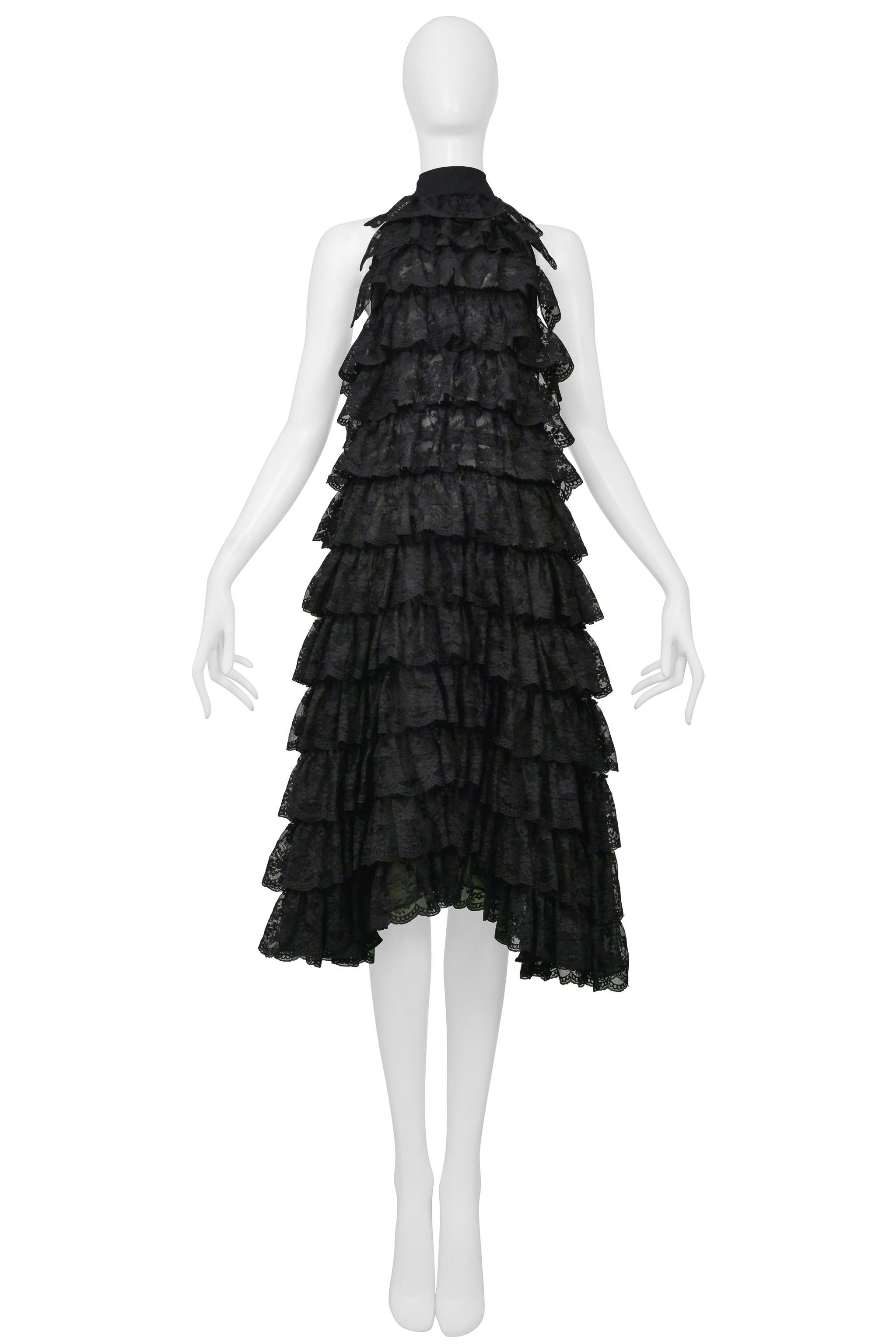 Iconic Alexander McQueen Black Lace Ruffle Runway Dress 1999 In Excellent Condition In Los Angeles, CA