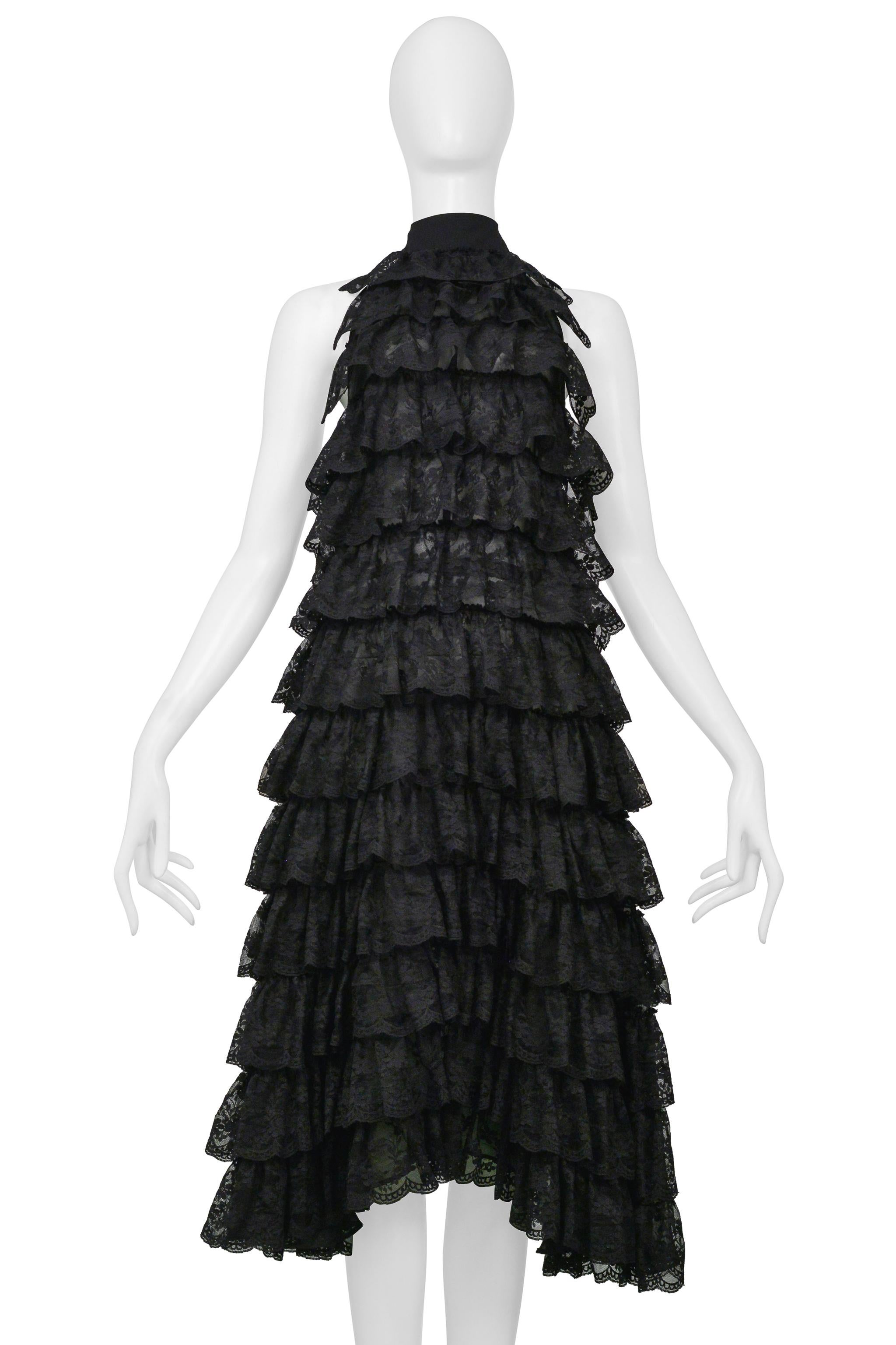 Women's Iconic Alexander McQueen Black Lace Ruffle Runway Dress 1999