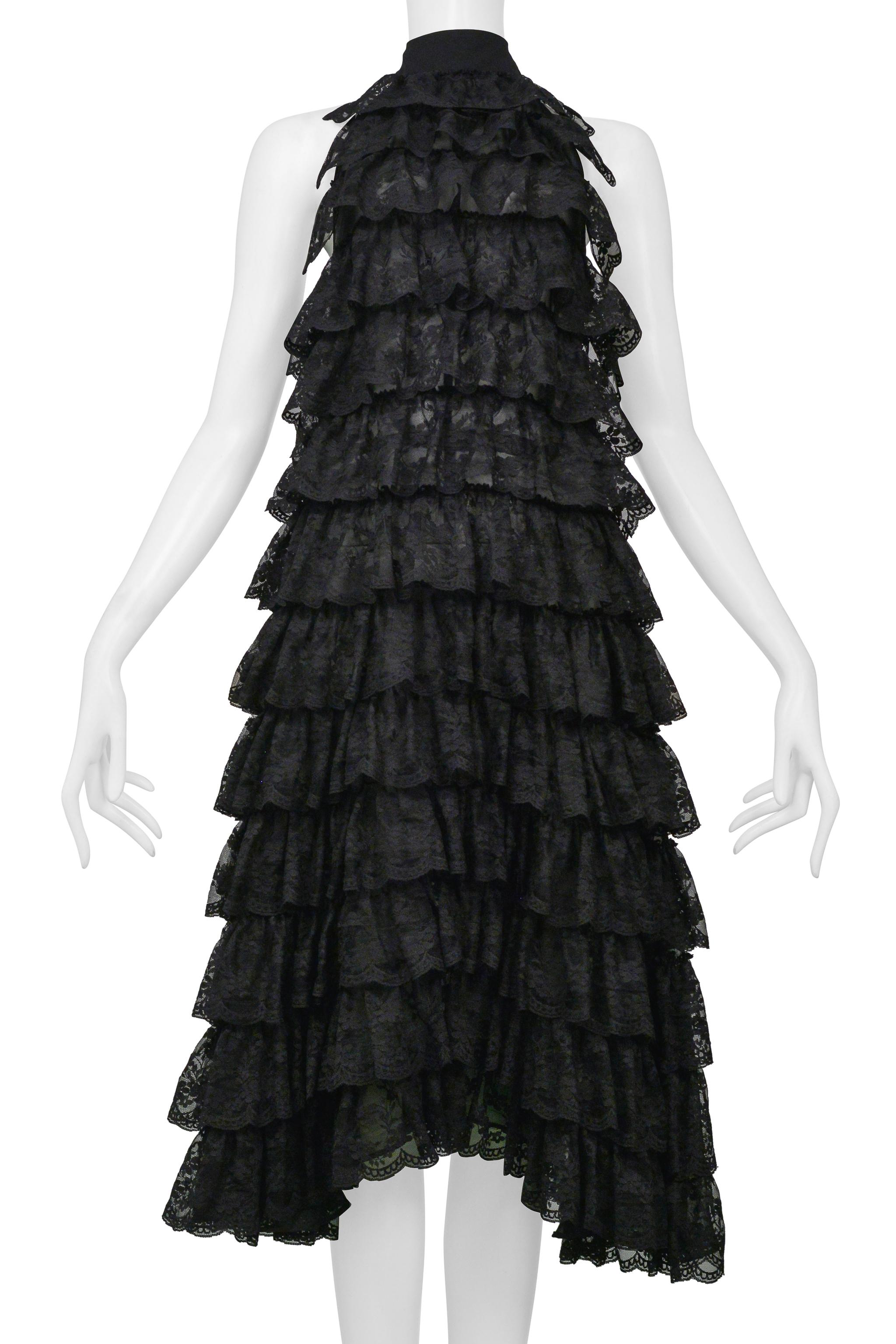 Iconic Alexander McQueen Black Lace Ruffle Runway Dress 1999 1