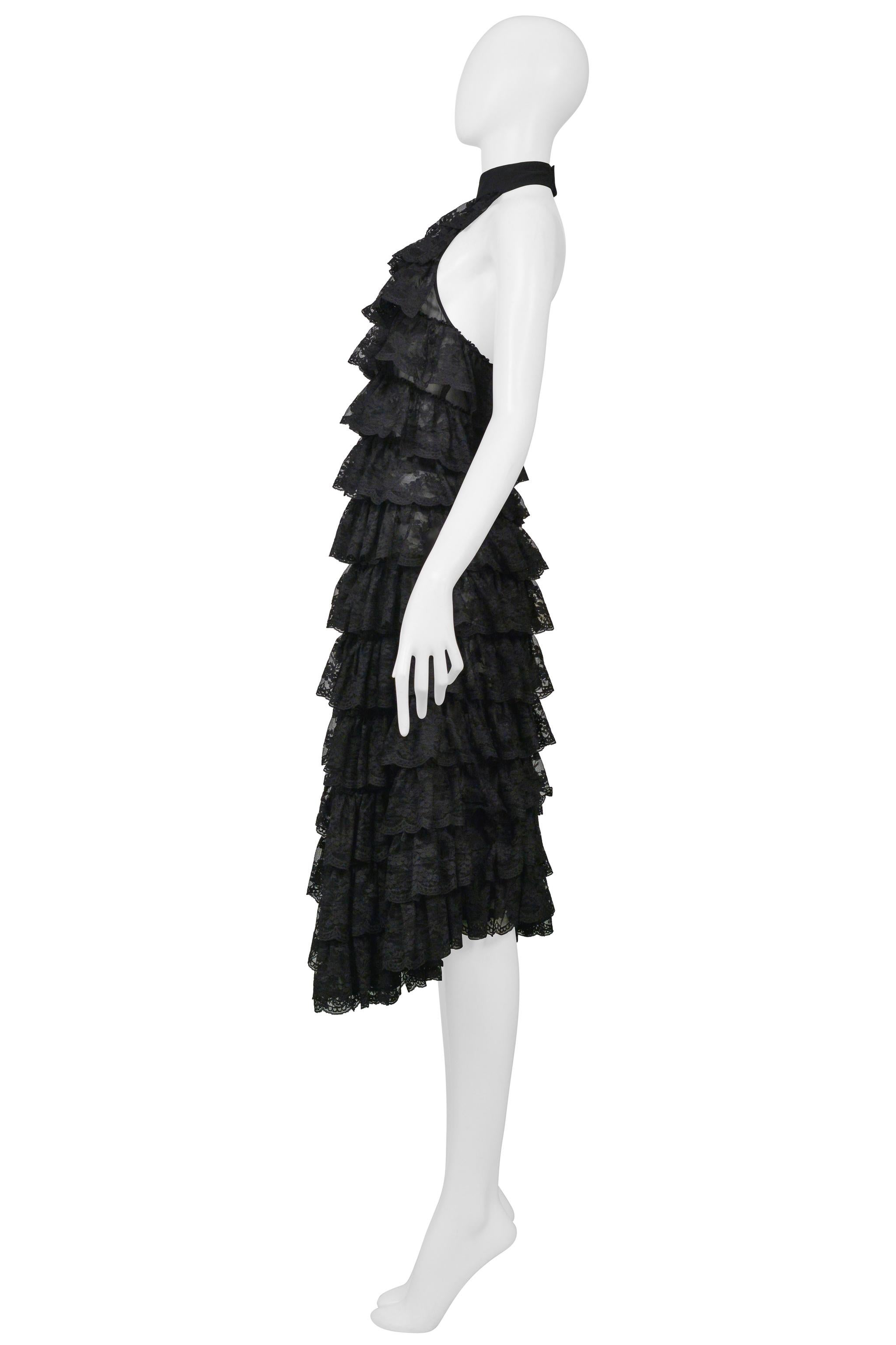 Iconic Alexander McQueen Black Lace Ruffle Runway Dress 1999 2