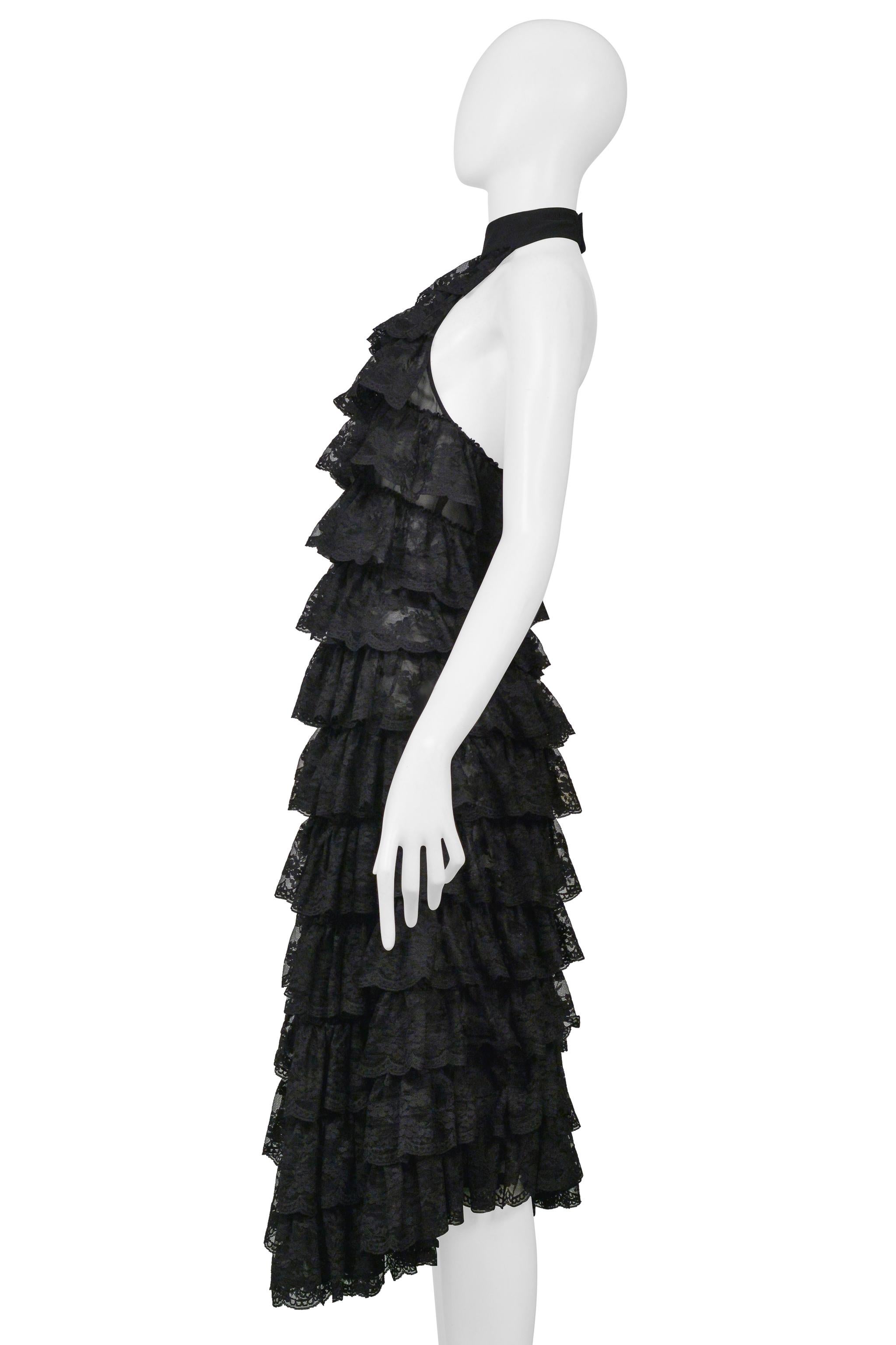 Iconic Alexander McQueen Black Lace Ruffle Runway Dress 1999 3