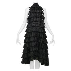 Iconic Alexander McQueen Black Lace Ruffle Runway Dress 1999