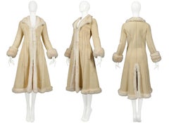 Iconic Alexander Mcqueen Off-White Suede Coat With Luxe Shearling Interior