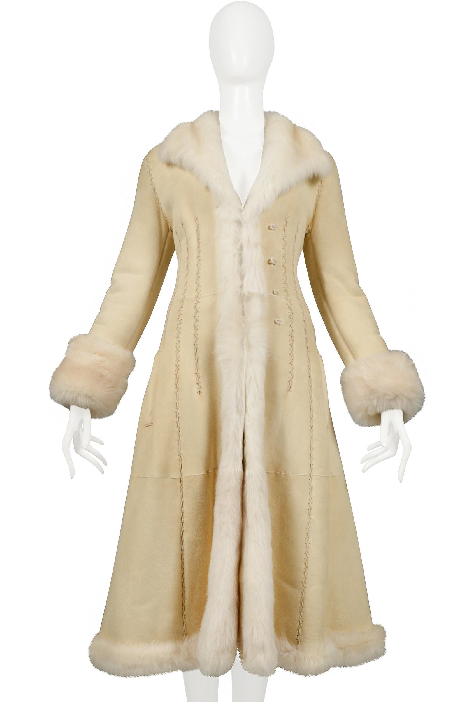 Women's Iconic Alexander Mcqueen Off-White Suede Coat With Luxe Shearling Interior