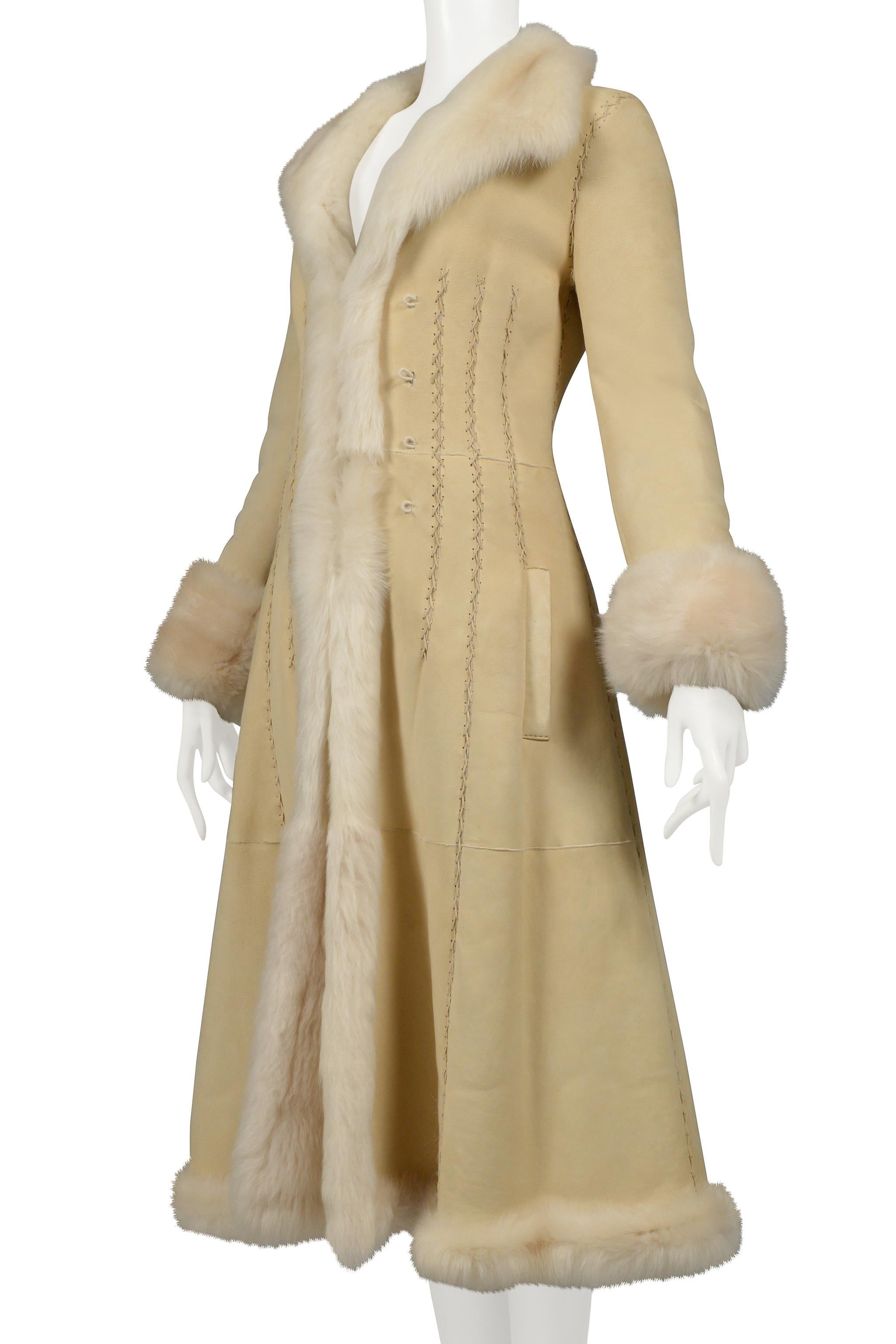 Iconic Alexander Mcqueen Off-White Suede Coat With Luxe Shearling Interior 2